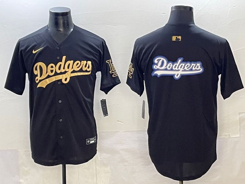 Men Los Angeles Dodgers Blank Black Gold Nike MLB Jersey style 0018